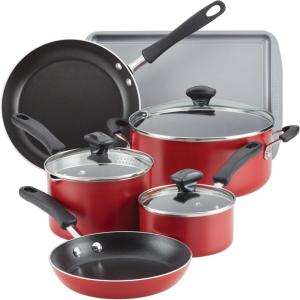 imageFarberware Cookstart DiamondMax Nonstick Jumbo Cooker with Lid and Helper Handle Dishwasher Safe 6 Quart BlackRed