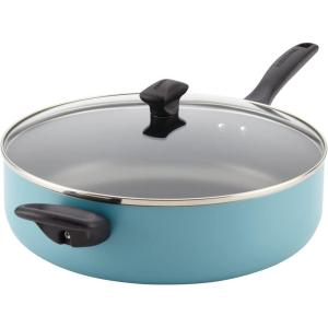 imageFarberware Dishwasher Safe Nonstick Jumbo CookerSaute Pan with Helper Handle Aluminum 6 Quart BlueAqua
