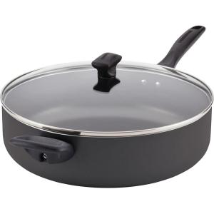 imageFarberware Dishwasher Safe Nonstick Jumbo CookerSaute Pan with Helper Handle Aluminum 6 Quart BlueBlack