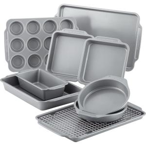 imageFarberware Nonstick Bakeware Set Includes Cookie SheetsBaking Cake Muffin and Bread Pan 8 Piece Gray10Piece