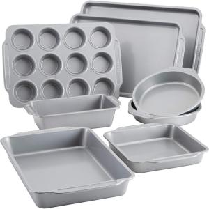 imageFarberware Nonstick Bakeware Set Includes Cookie SheetsBaking Cake Muffin and Bread Pan 8 Piece Gray8Piece