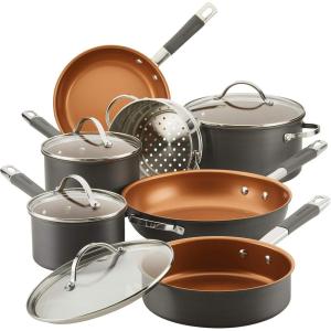 imageFarberware 80183 Glide Pro Hard Anodized Ceramic Nonstick Cookware Pots and Pans Set 11 Piece GrayGray