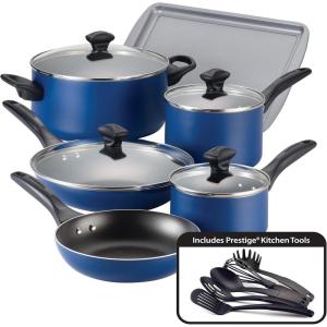 imageFarberware Dishwasher Safe Nonstick 15Piece Cookware Set AquaBlue