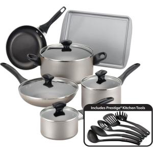 imageFarberware Dishwasher Safe Nonstick 15Piece Cookware Set AquaChampagne
