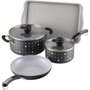 imageFarberware Disney Monochrome Ceramic Nonstick Cookware Pots and Pans with BakingBakeware Cookie Pan and Kitchen Cooking Tool Set Dishwasher Safe 8 Piece Cookware Set  Black