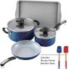 imageFarberware Disney Bon Voyage Ceramic Nonstick Pots and Pans Set with Baking SheetCookie Pan and Disney Home Kitchen Tools 8 Piece Non Stick Cookware Set  BlueBlue