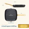 imageFarberware Forged Induction Ceramic Cookware Nonstick Square Grill PanGriddle Pan Dishwasher Safe Suitable for All Stovetops 11 Inch  Black and GoldGrill Pan 11Inch Square