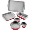 imageFarberware Disney Bake with Mickey Mouse Nonstick Bakeware SetBaking Pans with Disney Home Oven Mitts Cookie Pans MuffinCupcake and Loaf Pan 6 Piece Non Stick Bakeware Set  RedBakeware Set II