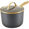 imageFarberware Forged Induction Ceramic Cookware Nonstick Saucepan with Lid Dishwasher Safe Suitable for All Stovetops 3 Quart Sauce Pan  Black and Gold3 Quarts