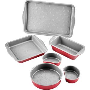 imageFarberware Disney Bake with Mickey Mouse Nonstick Bakeware SetBaking Pans with Disney Home Oven Mitts Cookie Pans MuffinCupcake and Loaf Pan 6 Piece Non Stick Bakeware Set  RedBakeware Set II