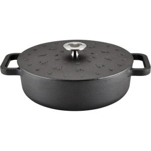 imageFarberware Disney Monochrome Pre Seasoned Cast Iron Shallow Casserole Pan with Lid 3 Quart  Black