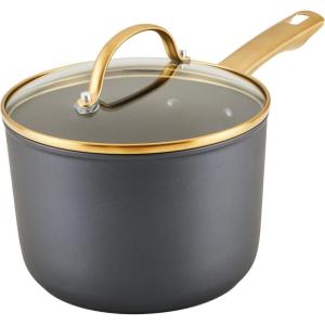 imageFarberware Forged Induction Ceramic Cookware Nonstick Saucepan with Lid Dishwasher Safe Suitable for All Stovetops 3 Quart Sauce Pan  Black and Gold3 Quarts