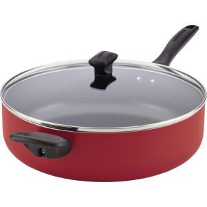 imageFarberware Dishwasher Safe Nonstick Jumbo CookerSaute Pan with Helper Handle  6 Quart RedRed
