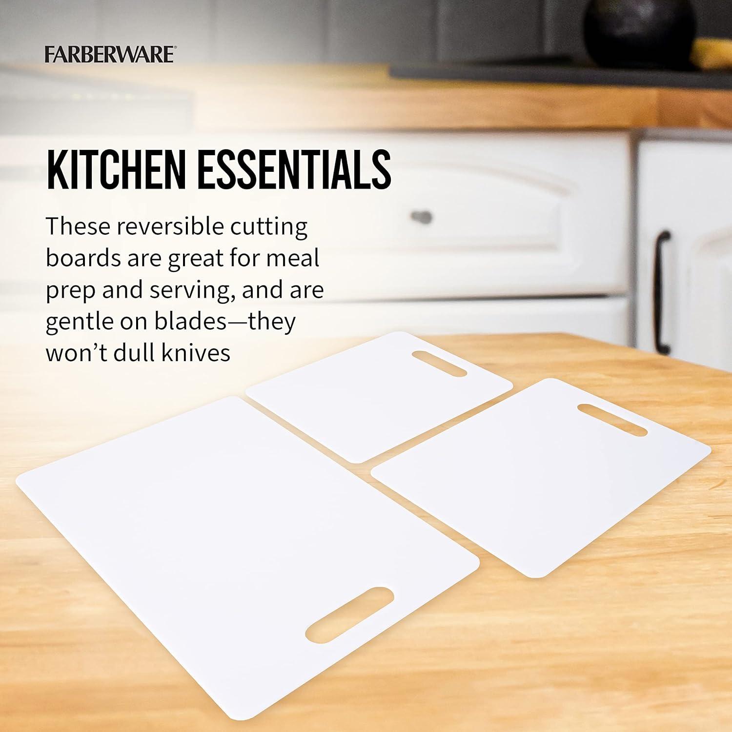 imageFarberware 3Piece Plastic Cutting Board Set DishwasherSafe Poly Chopping Board for Kitchen with Paddle Charcuterie Board Set WhiteSet  Cutting Board