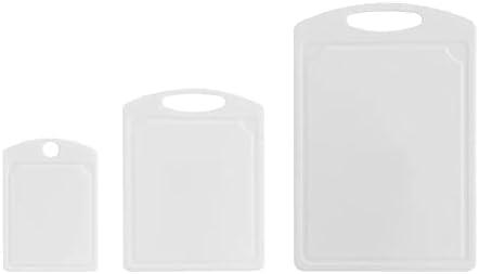 imageFarberware 3Piece Plastic Cutting Board Set DishwasherSafe Poly Chopping Board for Kitchen with Paddle Charcuterie Board Set WhiteSet