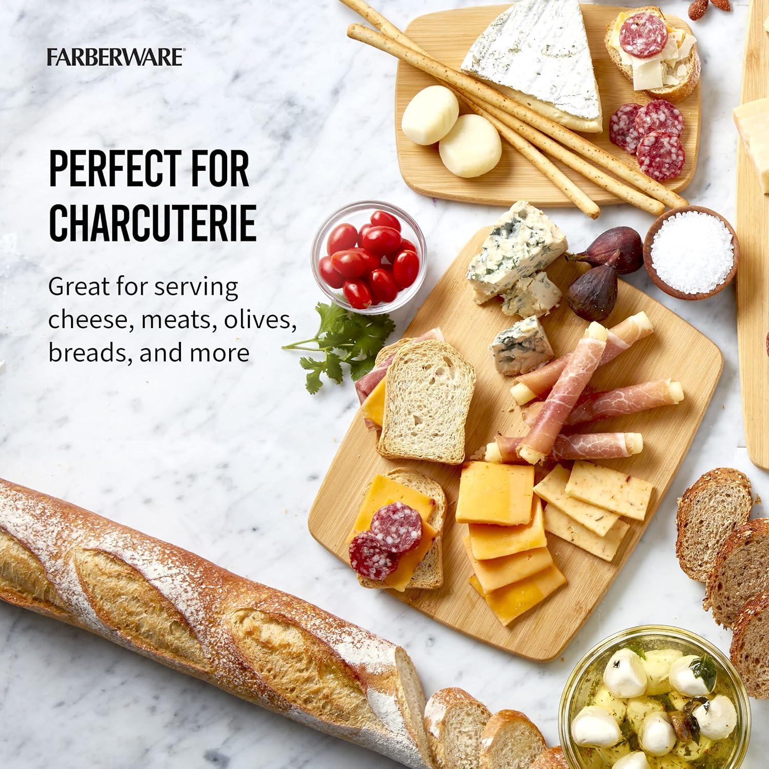 imageFarberware 3Piece Wood Cutting Board Set Reversible Chopping Boards for Meal Prep and Serving Charcuterie Boards Wooden Cutting Boards with Builtin Handles Set of 3 Assorted Sizes Bamboo14L x 11W