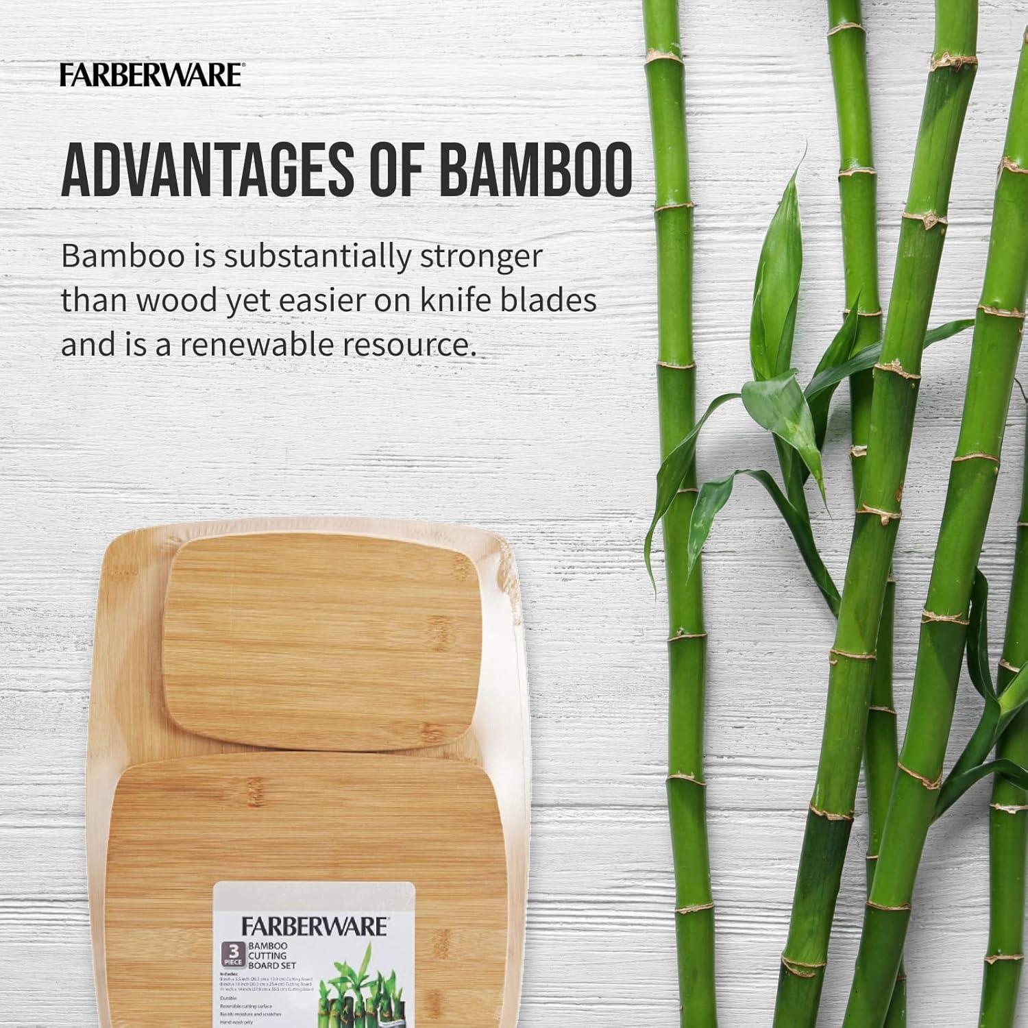 imageFarberware 3Piece Wood Cutting Board Set Reversible Chopping Boards for Meal Prep and Serving Charcuterie Boards Wooden Cutting Boards with Builtin Handles Set of 3 Assorted Sizes Bamboo14L x 11W