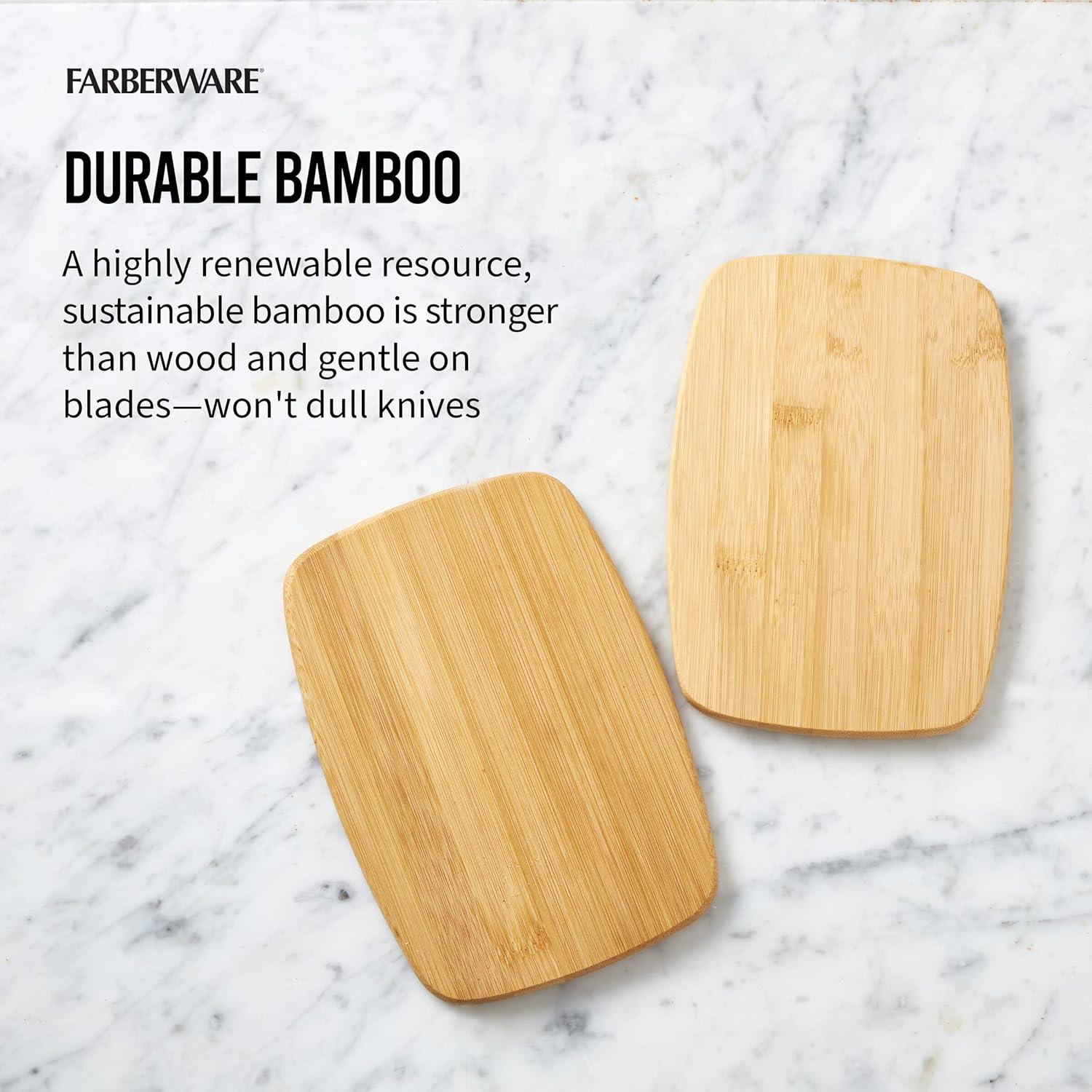 imageFarberware 3Piece Wood Cutting Board Set Reversible Chopping Boards for Meal Prep and Serving Charcuterie Boards Wooden Cutting Boards with Builtin Handles Set of 3 Assorted Sizes Bamboo14L x 11W