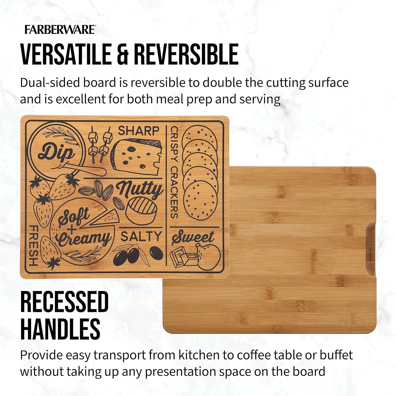 imageFarberware Charcuterie Board with Recessed Handles Reversible Kitchen Cutting Board for Entertaining and Meal Prep Decorative Wood Cheese Board 11inch x 14Inch Bamboo142L x 11W