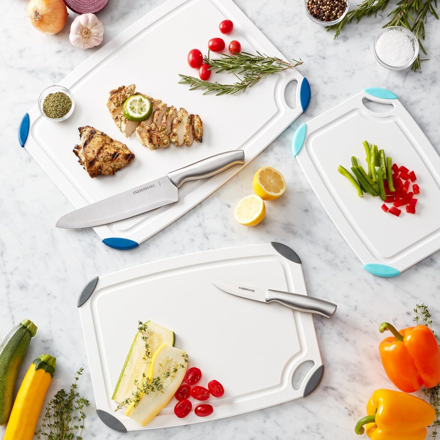 imageFarberware Cutting Board Set Made from Recycled PET RPET with NonSlip Edges Durable ampamp Dishwasher Safe 2PieceWhite