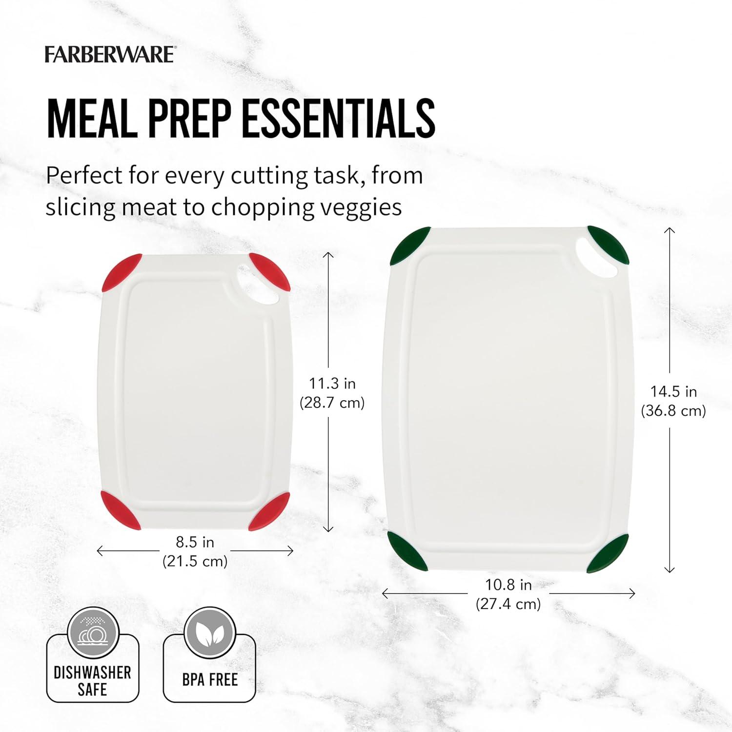 imageFarberware Cutting Board Set Made from Recycled PET RPET with NonSlip Edges Durable ampamp Dishwasher Safe 2PieceWhite