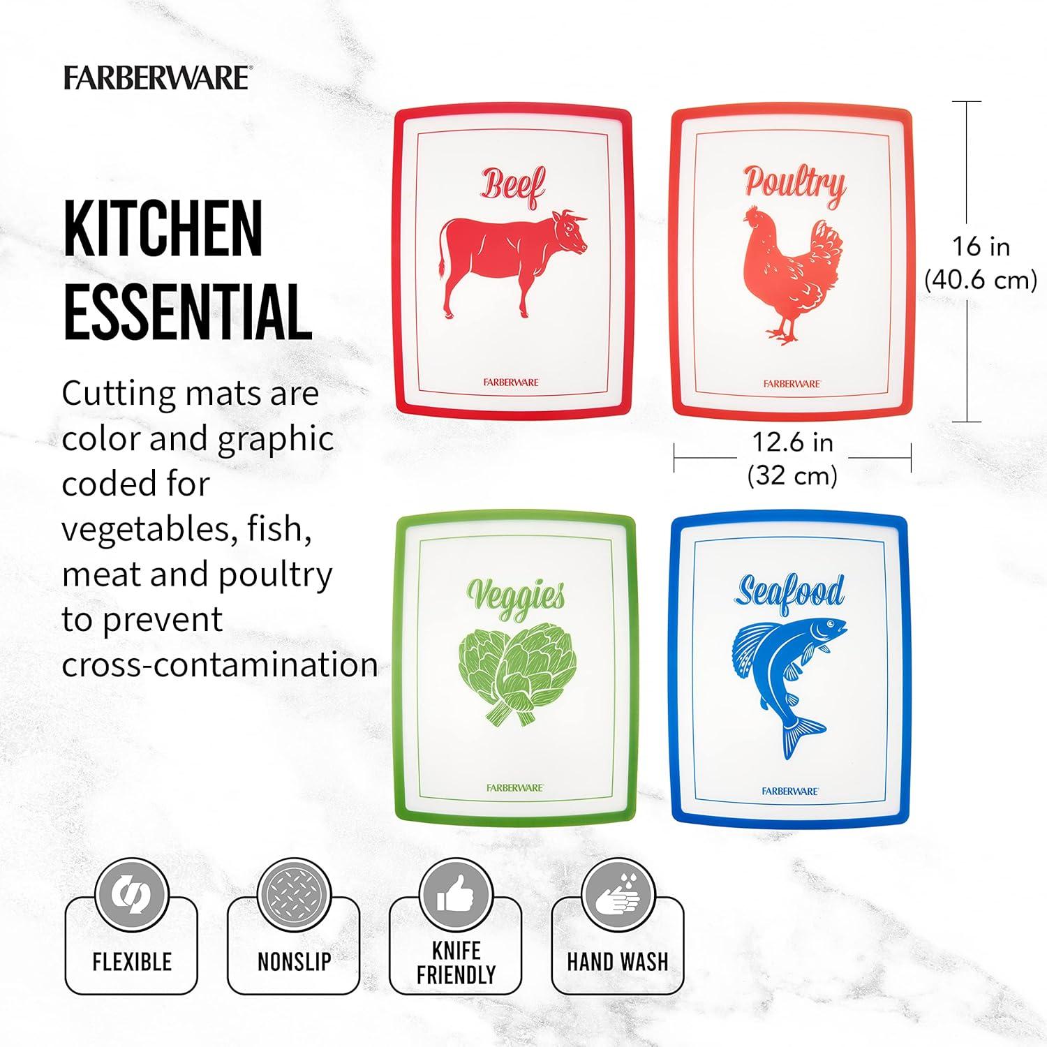 imageFarberware Flexible Cutting Mats with Food Icons 11Inchby15Inch Set of 4Large Icons