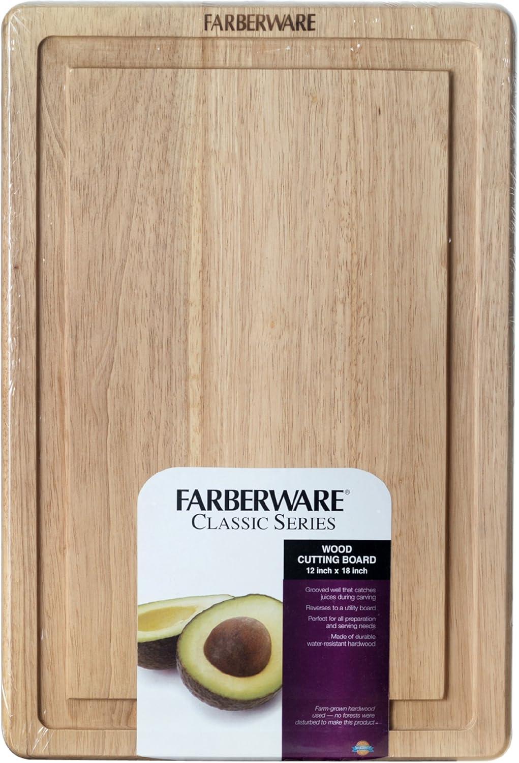 imageFarberware Hardwood Cutting Board with Drip Groove Trench 12Inchby18Inch Natural18L x 12W
