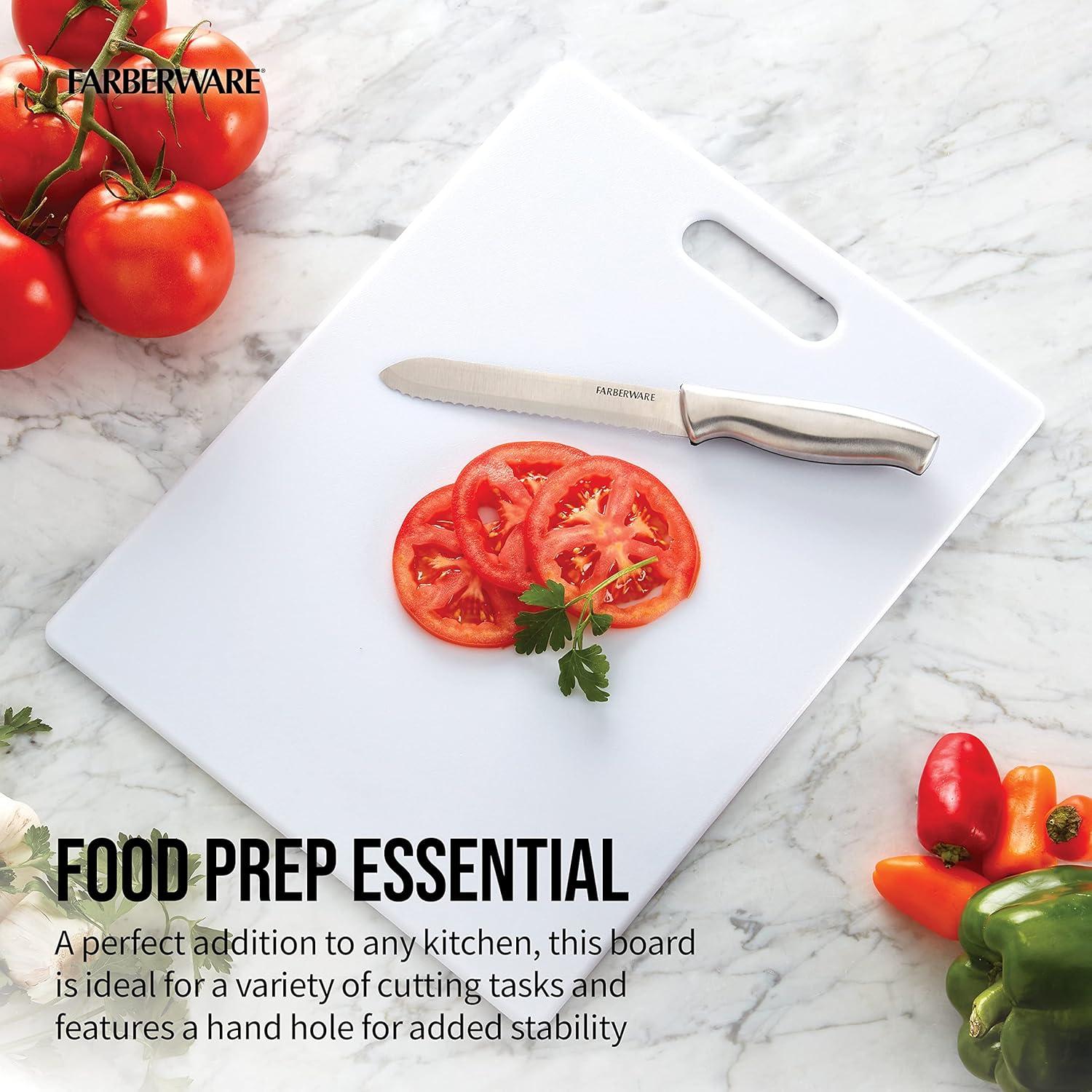 imageFarberware Large Cutting Board Dishwasher Safe Plastic Chopping Board for Kitchen with Easy Grip Handle 11inch by 14inch White14L x 11W