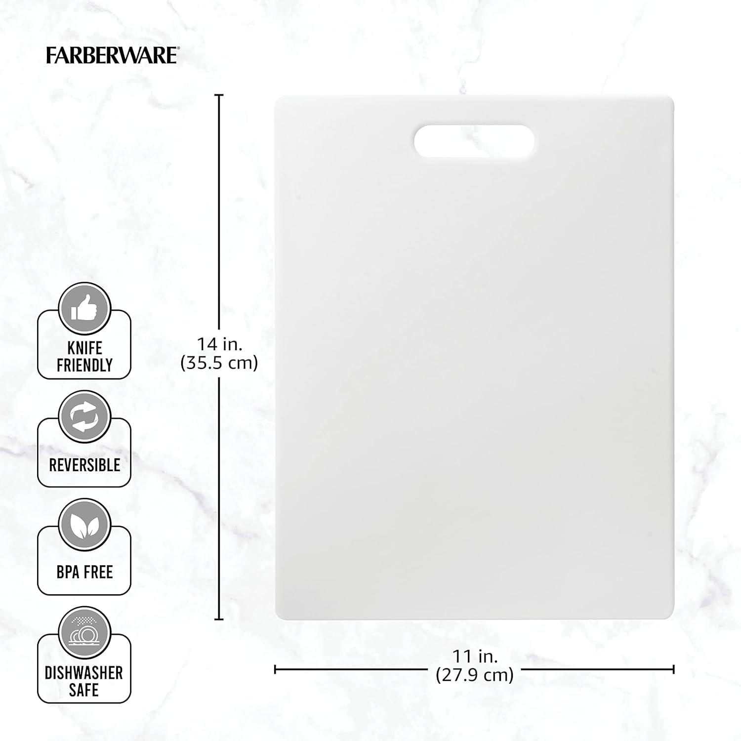 imageFarberware Large Cutting Board Dishwasher Safe Plastic Chopping Board for Kitchen with Easy Grip Handle 11inch by 14inch White14L x 11W