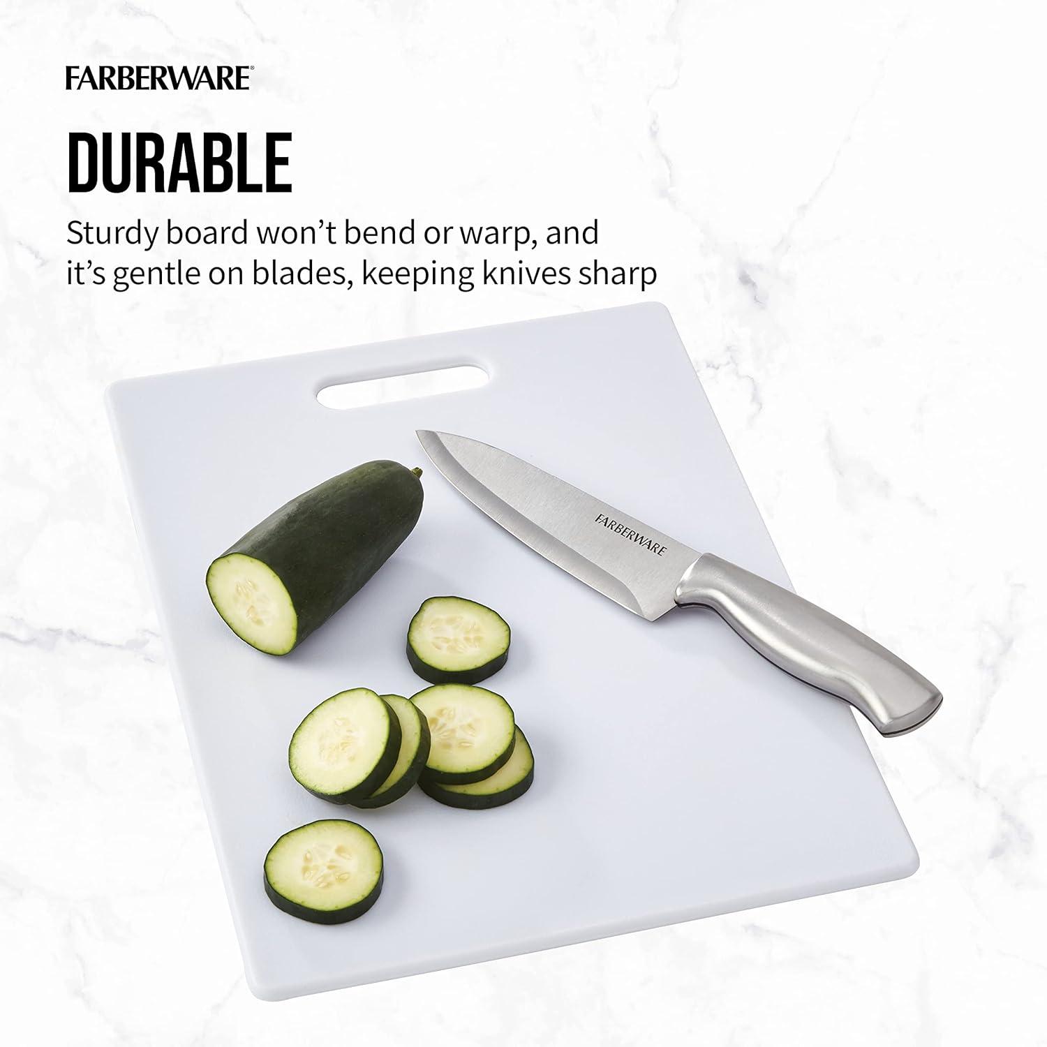 imageFarberware Large Cutting Board Dishwasher Safe Plastic Chopping Board for Kitchen with Easy Grip Handle 11inch by 14inch White14L x 11W