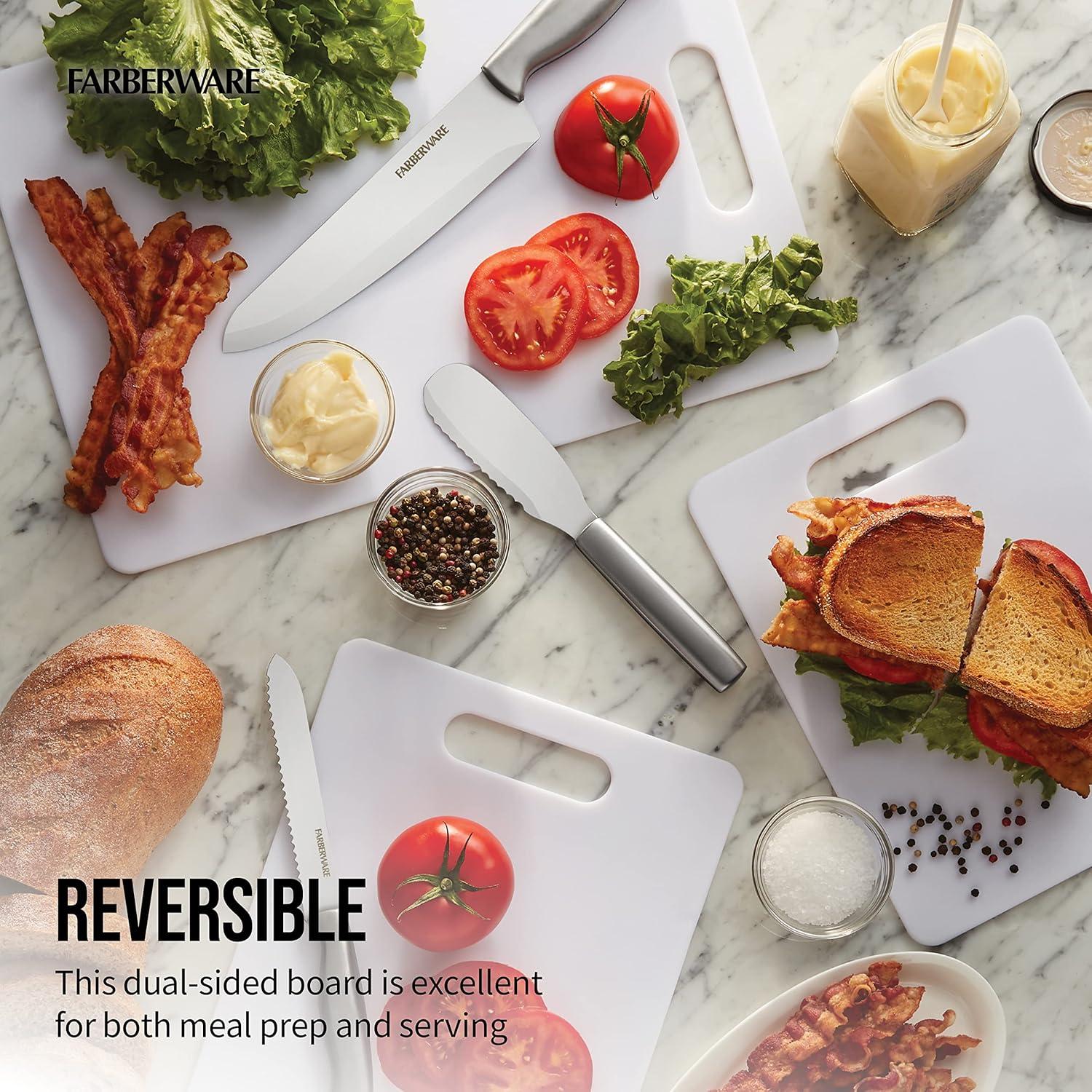 imageFarberware Large Cutting Board Dishwasher Safe Plastic Chopping Board for Kitchen with Easy Grip Handle 11inch by 14inch White14L x 11W