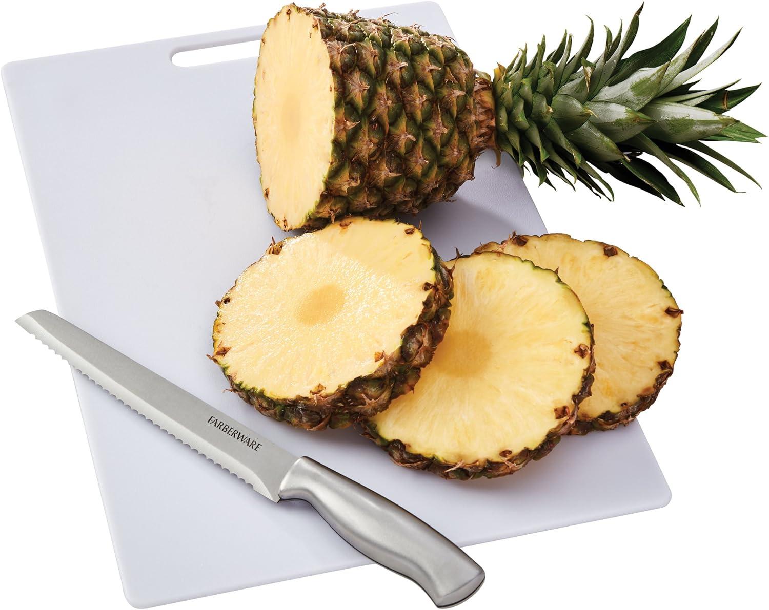 imageFarberware Large Cutting Board Dishwasher Safe Plastic Chopping Board for Kitchen with Easy Grip Handle 11inch by 14inch White15inch by 20inch