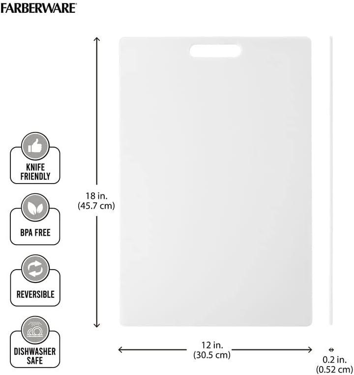 imageFarberware Large Cutting Board Dishwasher Safe Plastic Chopping Board for Kitchen with Easy Grip Handle 11inch by 14inch White18L x 12W
