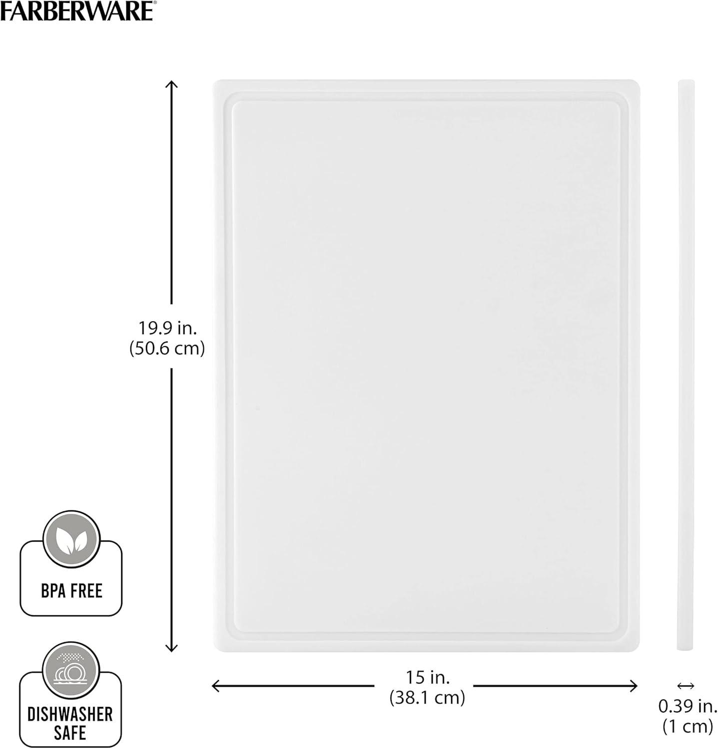 imageFarberware Large Cutting Board Dishwasher Safe Plastic Chopping Board for Kitchen with Easy Grip Handle 11inch by 14inch White201L x 15W