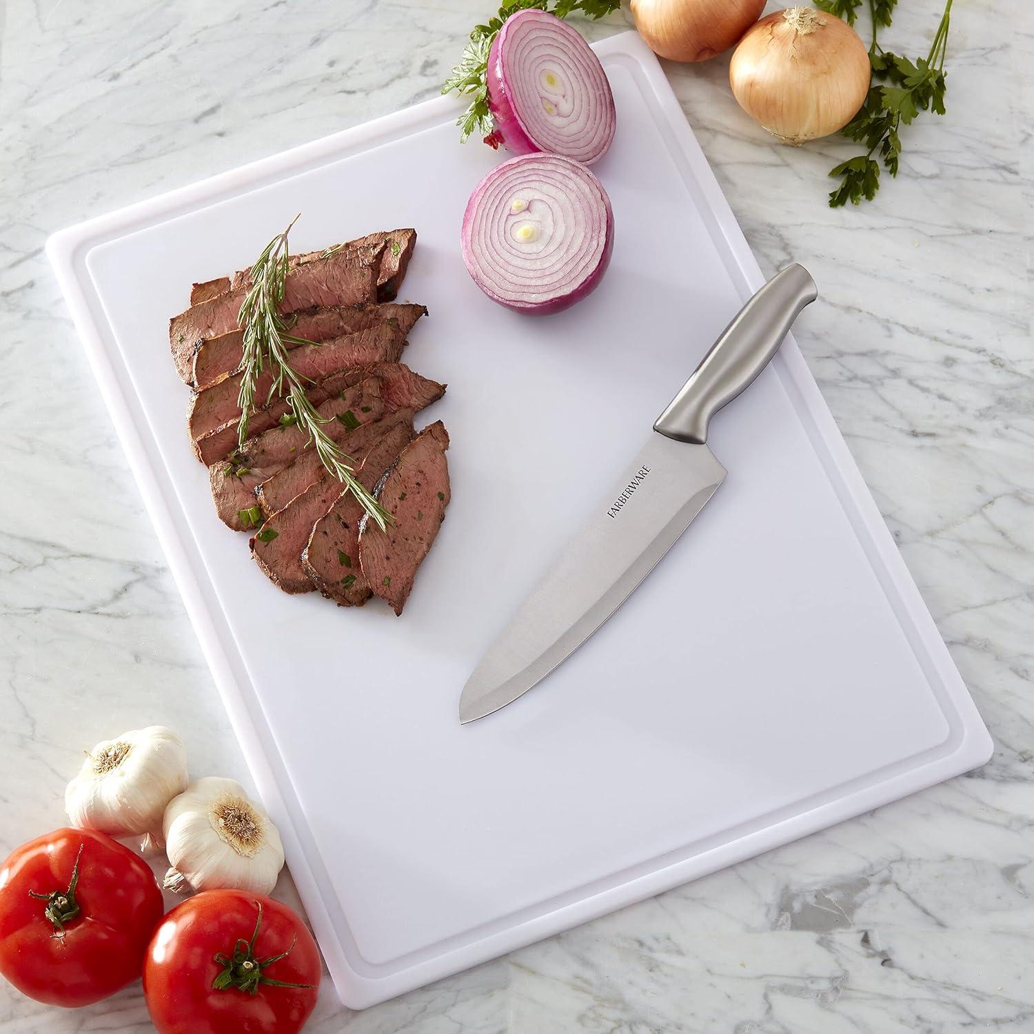 imageFarberware Large Cutting Board Dishwasher Safe Plastic Chopping Board for Kitchen with Easy Grip Handle 11inch by 14inch White201L x 15W