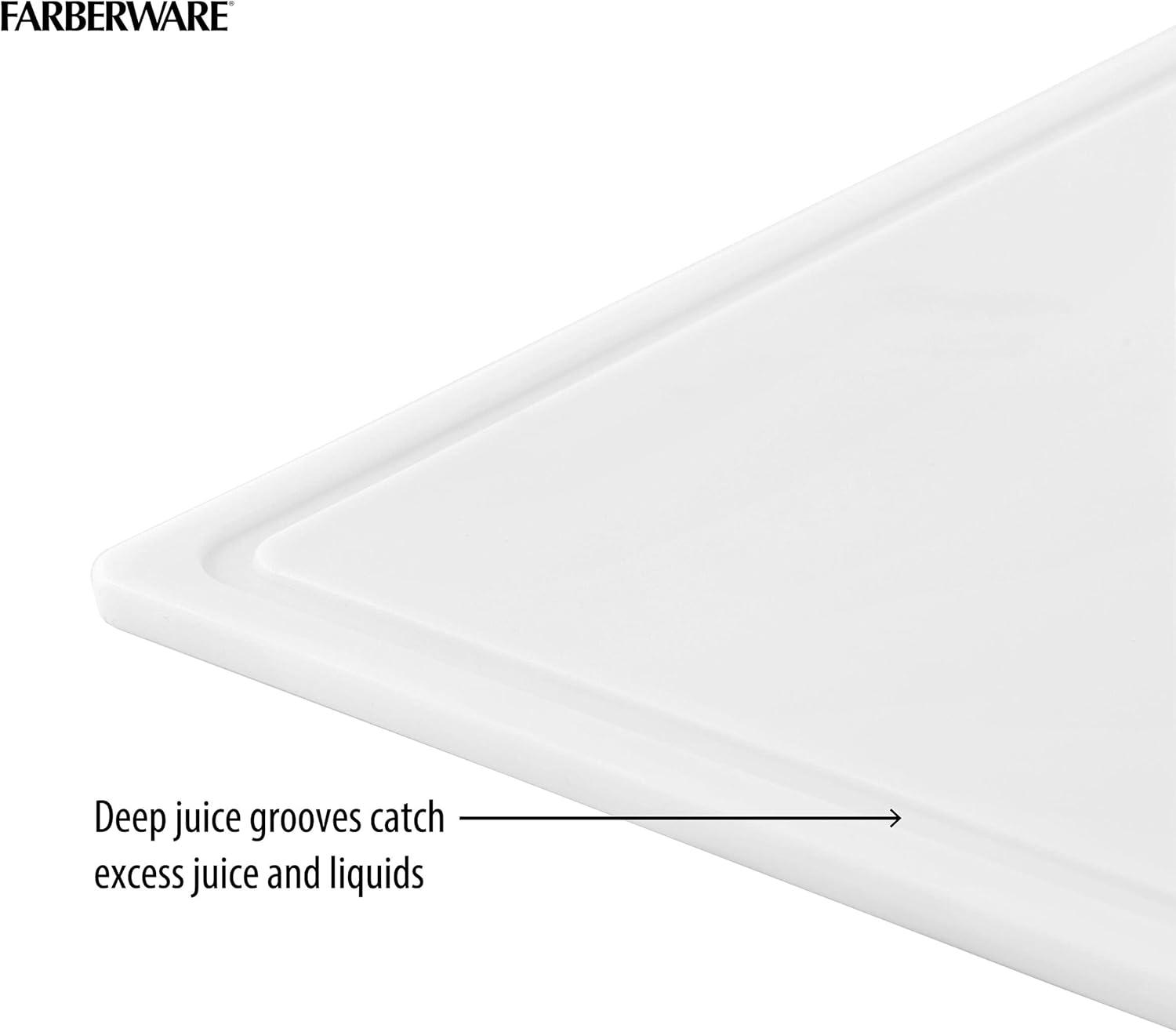 imageFarberware Large Cutting Board Dishwasher Safe Plastic Chopping Board for Kitchen with Easy Grip Handle 11inch by 14inch White201L x 15W