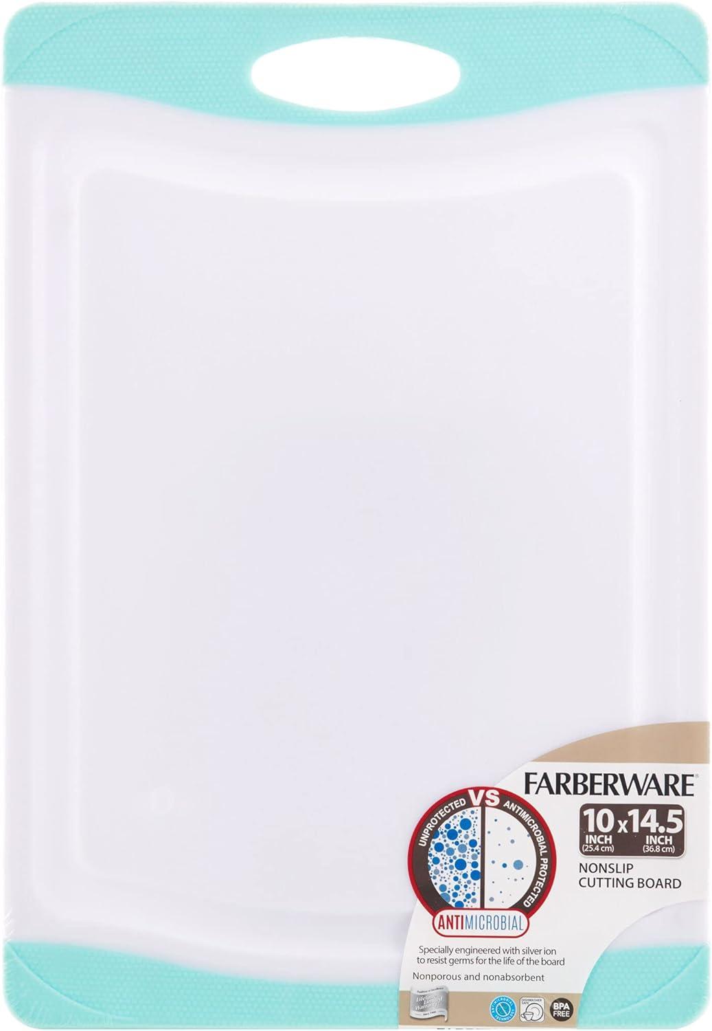 imageFarberware Nonslip Poly Cutting Board 8x10Inch Gray and WhiteAqua and White