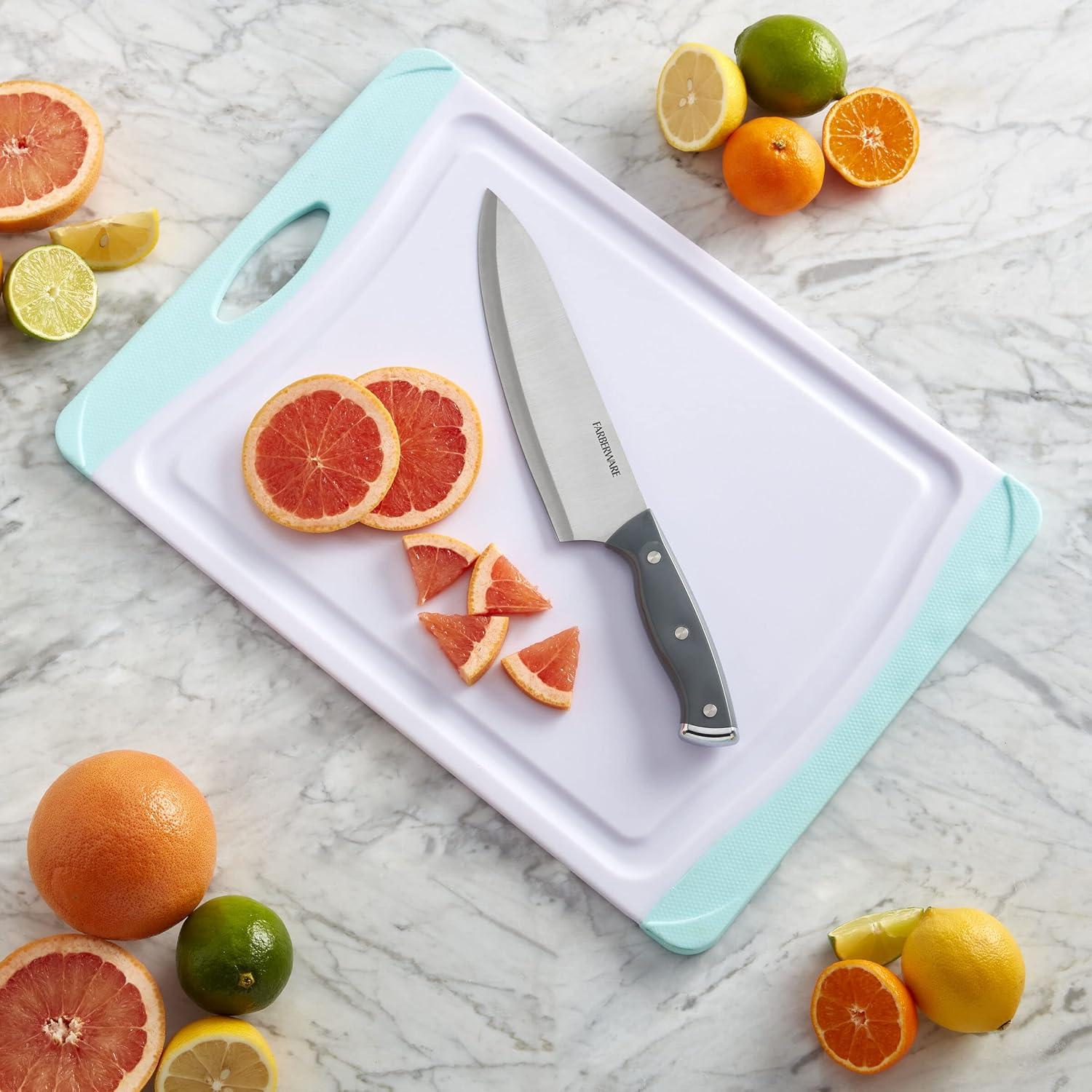 imageFarberware Nonslip Poly Cutting Board 8x10Inch Gray and WhiteAqua and White