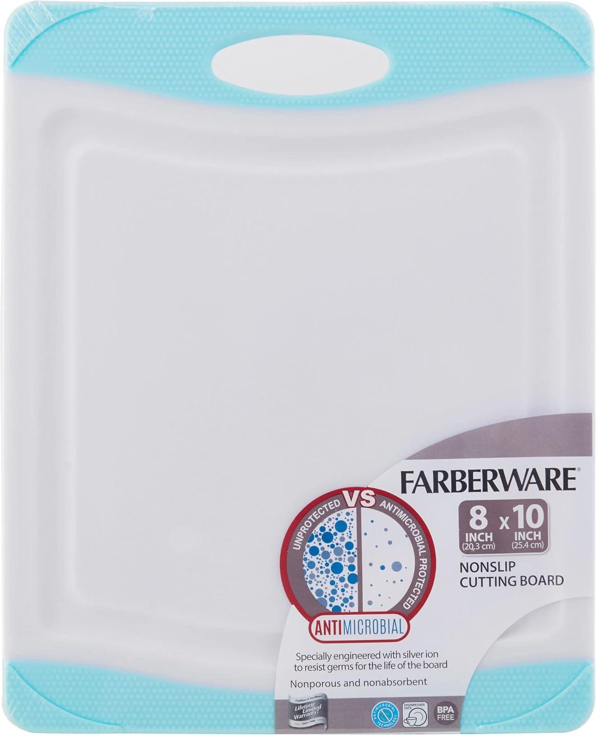 imageFarberware Nonslip Poly Cutting Board 8x10Inch Gray and WhiteAqua and White