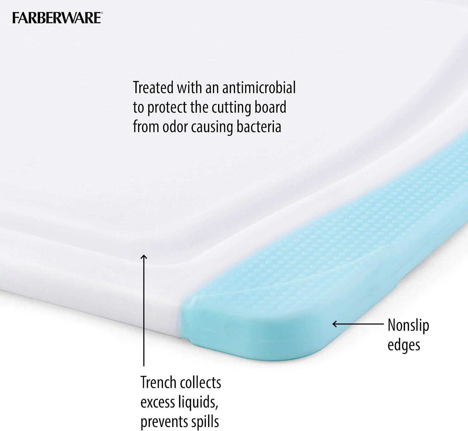 imageFarberware Nonslip Poly Cutting Board 8x10Inch Gray and WhiteAqua and White