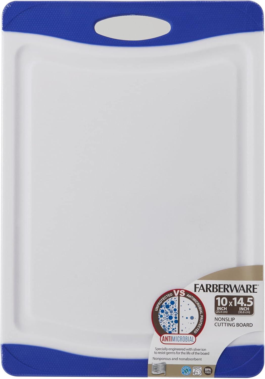 imageFarberware Nonslip Poly Cutting Board 8x10Inch Gray and WhiteBlue and White