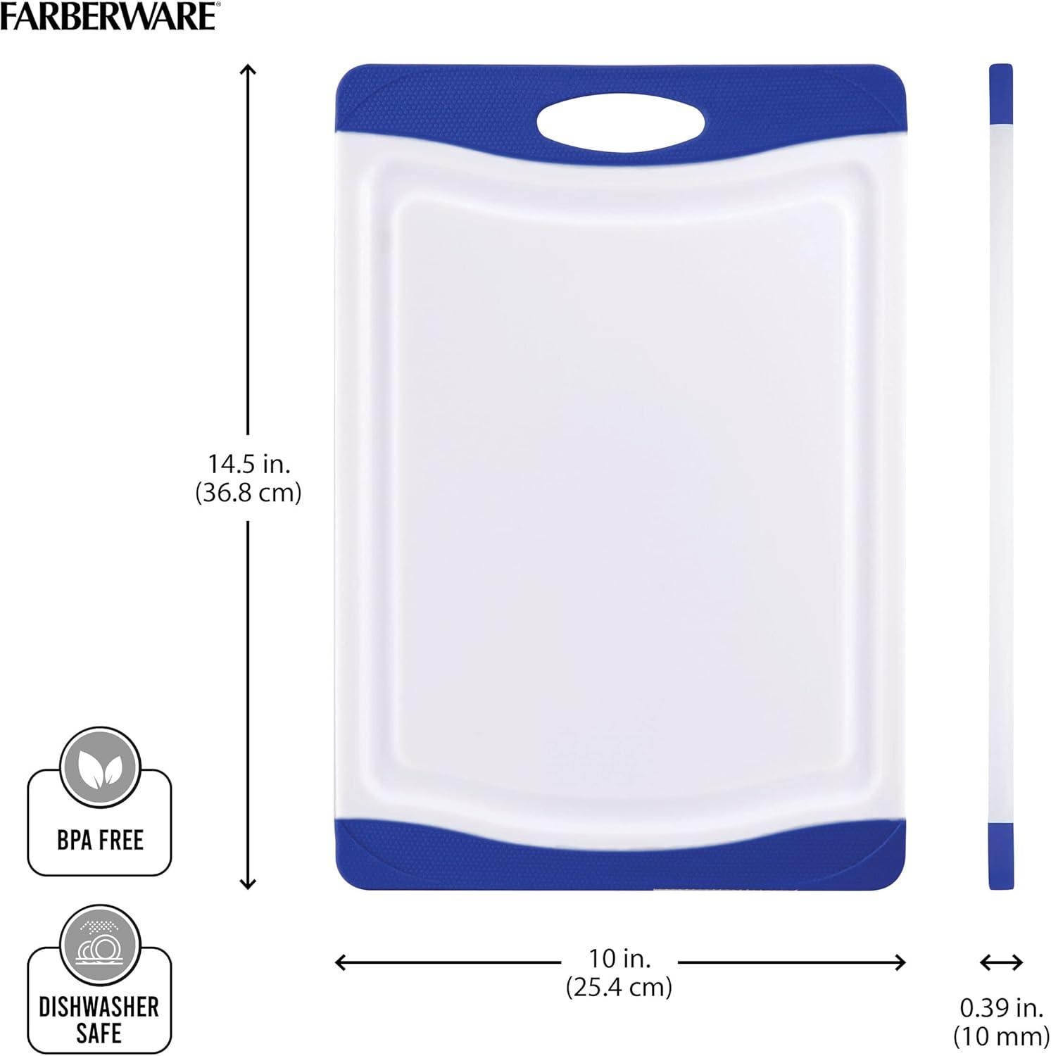 imageFarberware Nonslip Poly Cutting Board 8x10Inch Gray and WhiteBlue and White