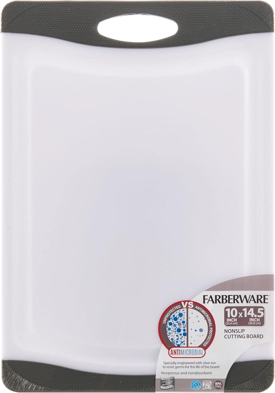 imageFarberware Nonslip Poly Cutting Board 8x10Inch Gray and WhiteGray and White