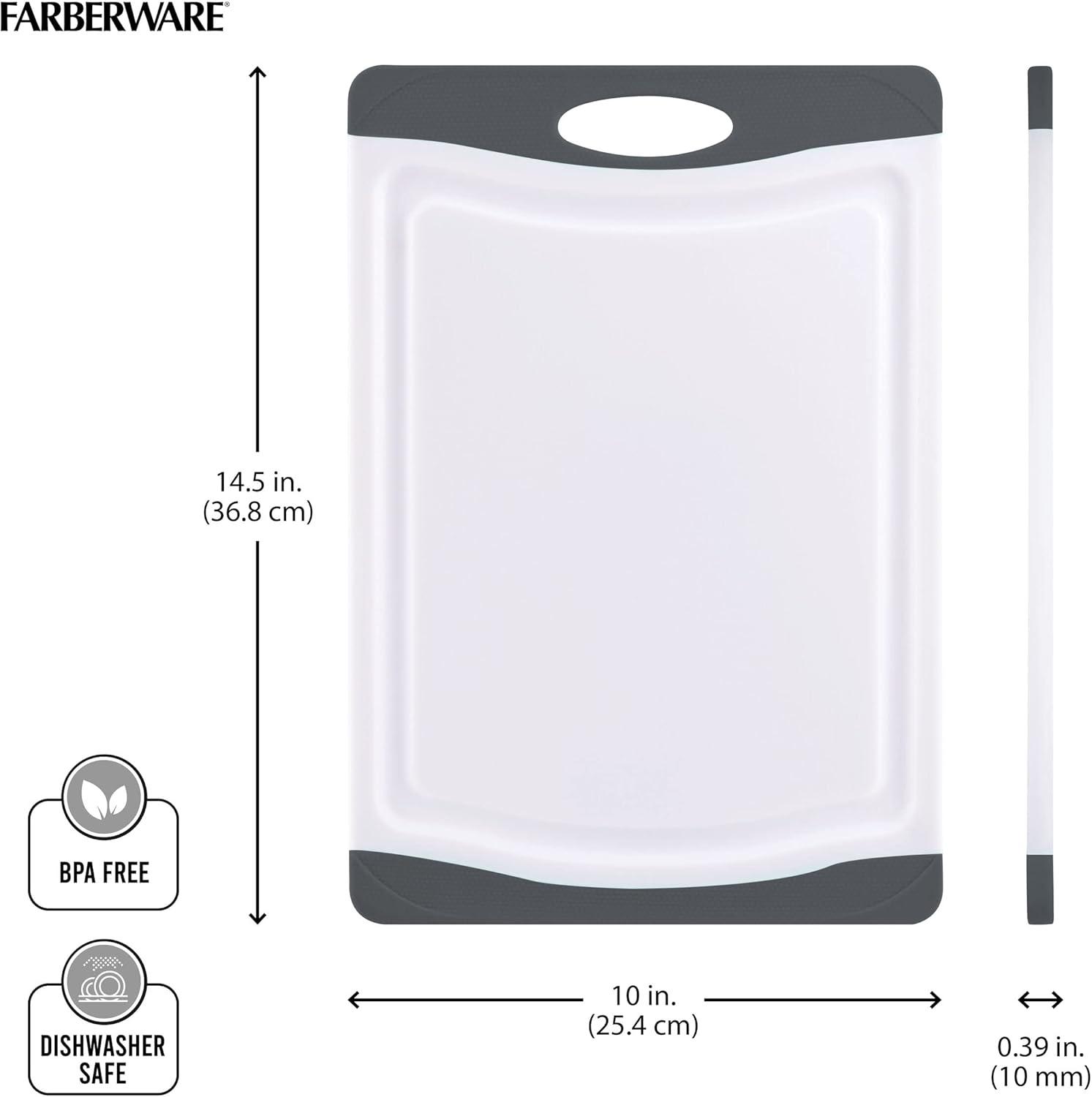 imageFarberware Nonslip Poly Cutting Board 8x10Inch Gray and WhiteGray and White
