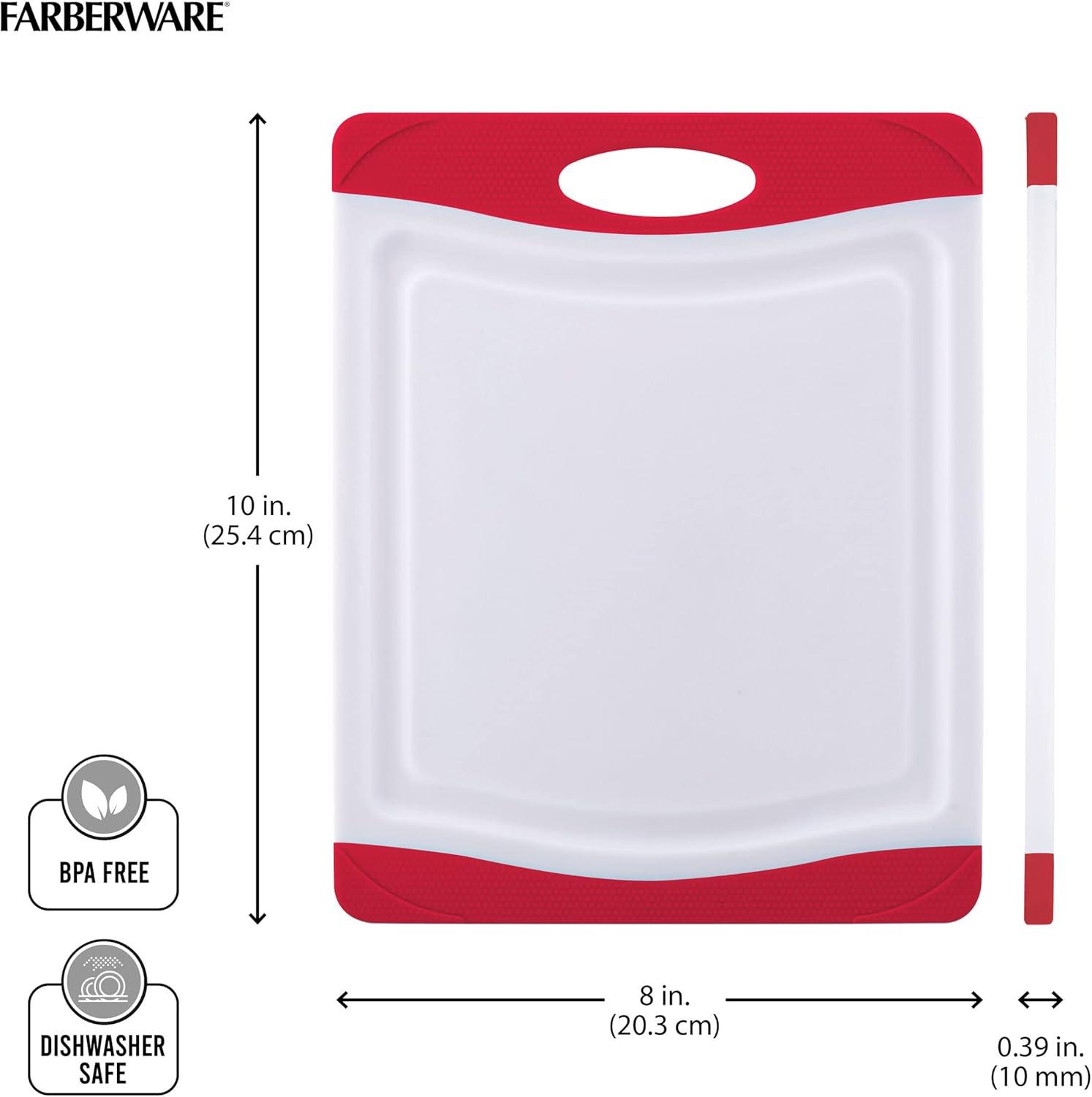 imageFarberware Nonslip Poly Cutting Board 8x10Inch Gray and WhiteRedWhite