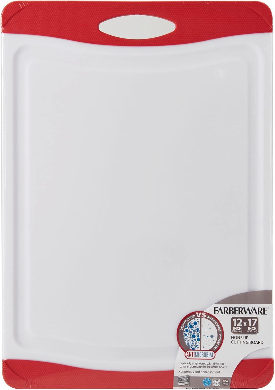 imageFarberware Nonslip Poly Cutting Board 8x10Inch Gray and WhiteRedWhite