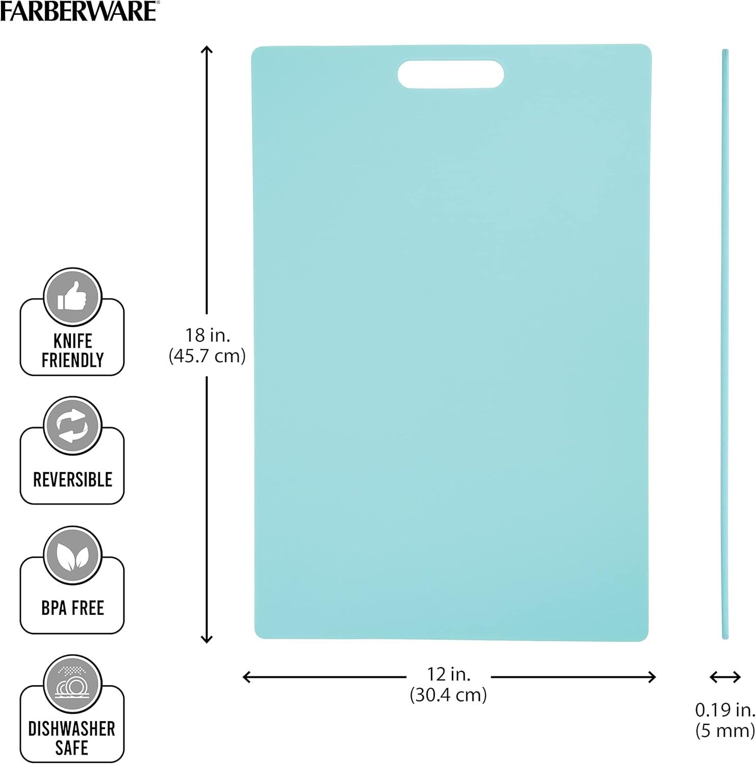 imageFarberware Plastic Cutting Board 12x18 Inch Aqua BPA Free Reversible Gentle on KnivesAqua