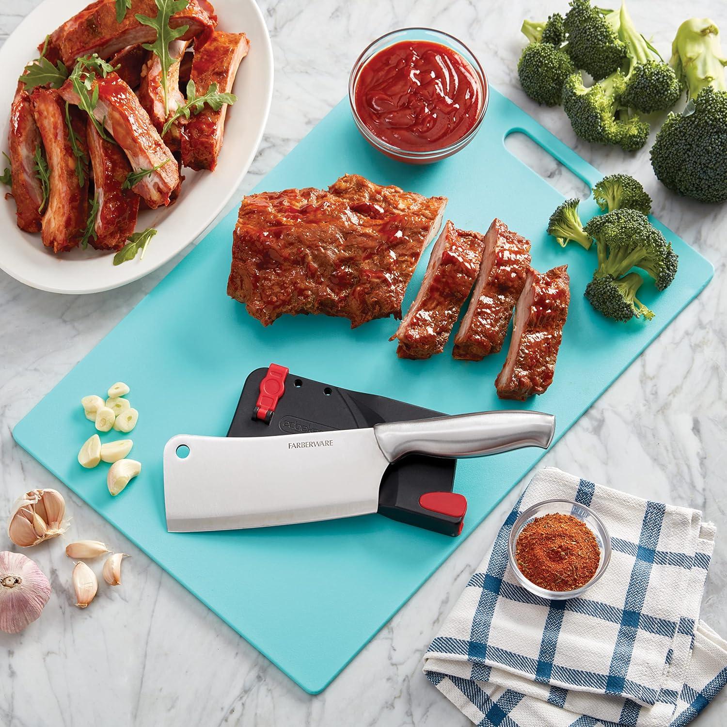 imageFarberware Plastic Cutting Board 12x18 Inch Aqua BPA Free Reversible Gentle on KnivesAqua