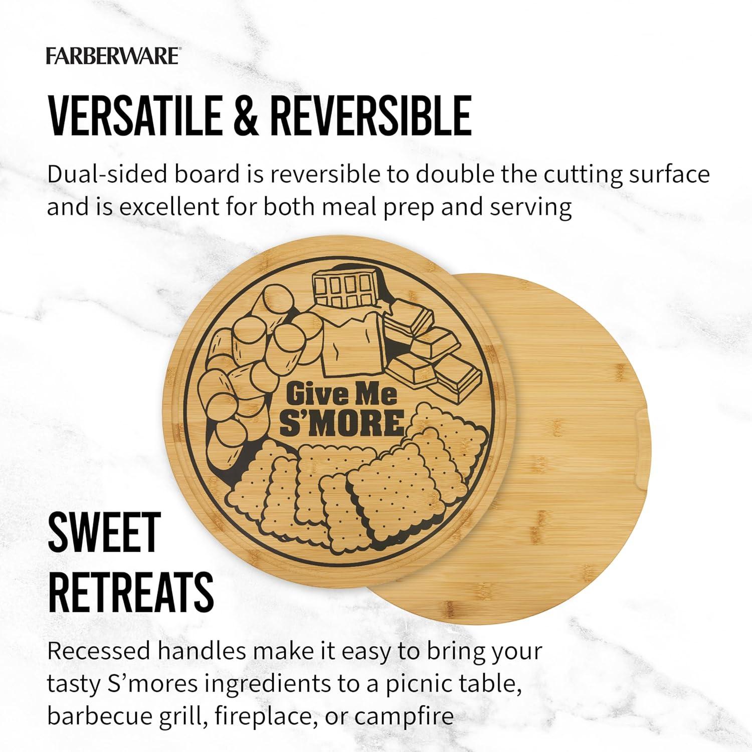 imageFarberware Smore Board with Recessed Handles Reversible Kitchen Cutting Board for Entertaining and Meal Prep Decorative Wood Board 16 Inch BambooNatural