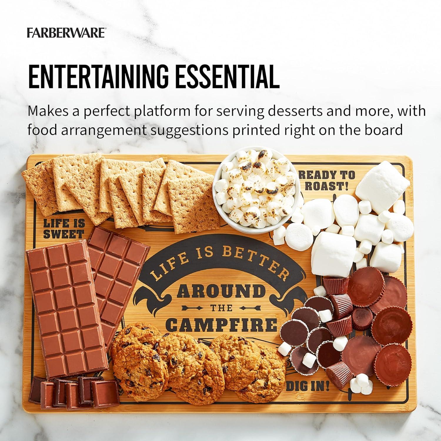 imageFarberware Smore Board with Recessed Handles Reversible Kitchen Cutting Board for Entertaining and Meal Prep Decorative Wood Board 16 Inch BambooNatural